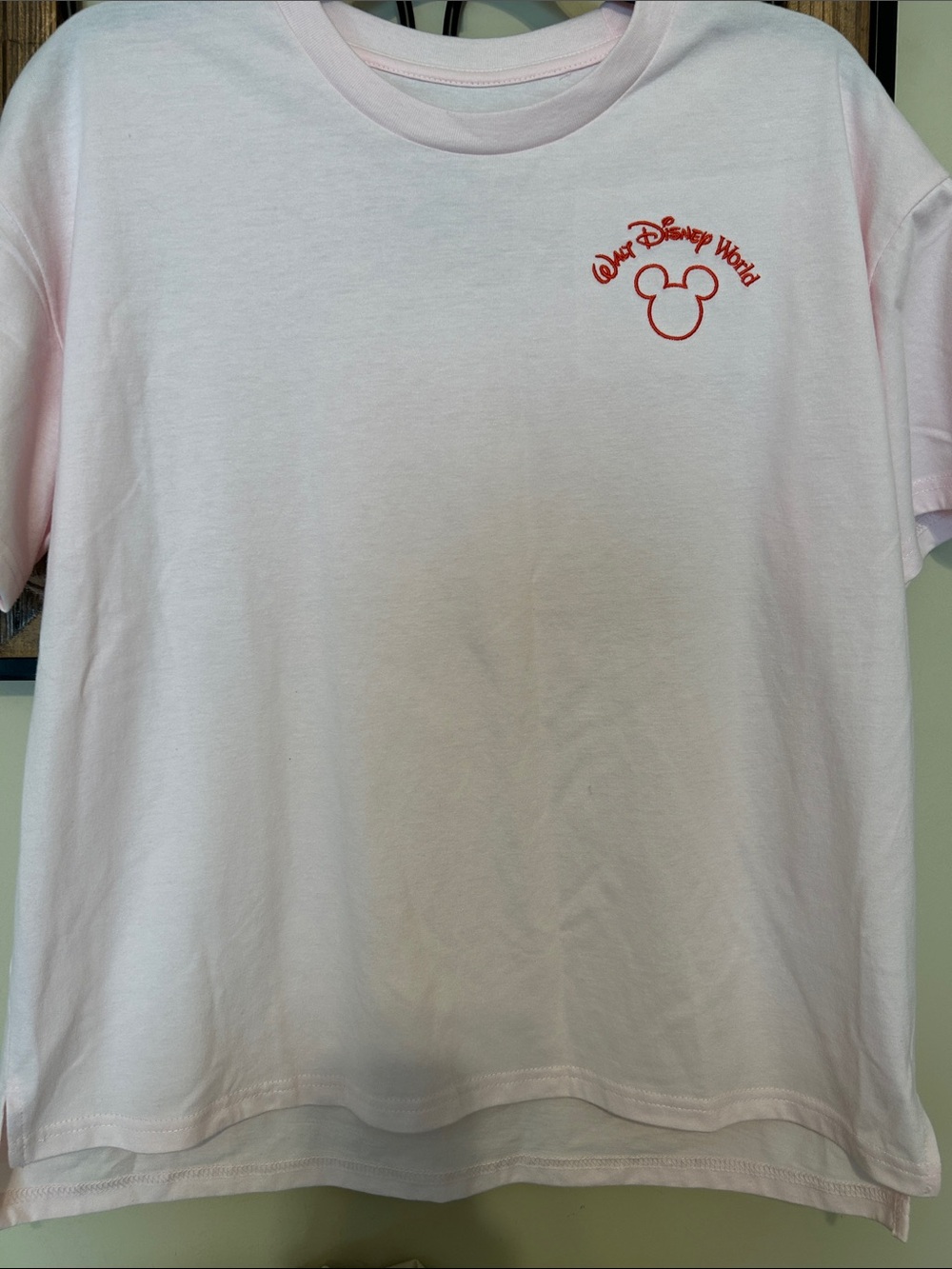 Disney Light Pink Tee with Red Mickey Outline
